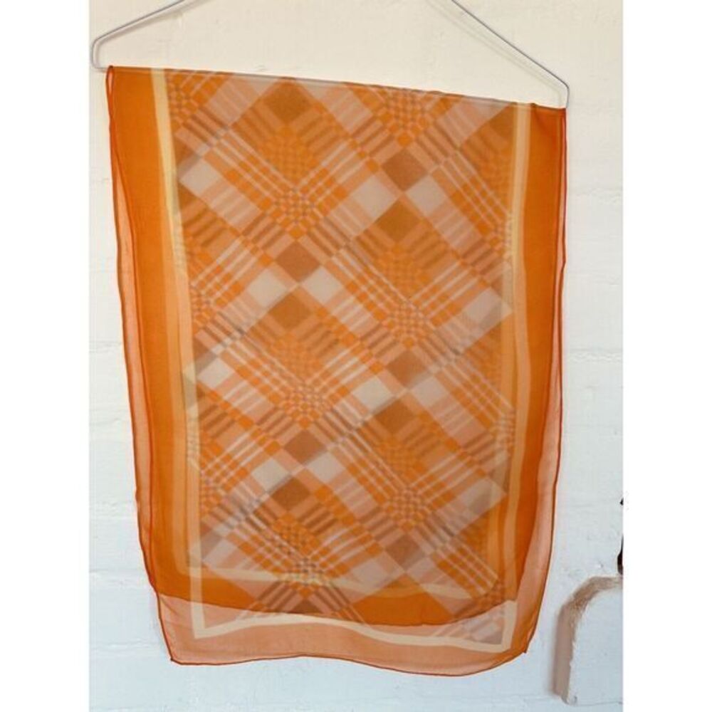 Vintage 60's Scarf Multi Color Checker Print. Orange Gray  Cream.‎ Approx 40x15